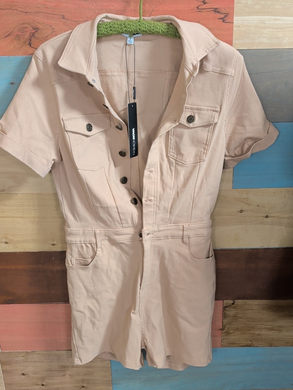 Fashion Nova Blush Short Sleeve Utility Romper
